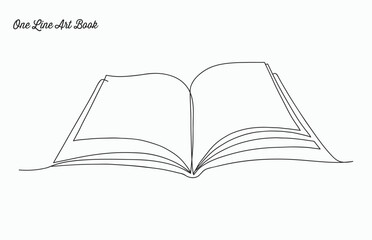 one line art open book drawing, one line drawing of opened book isolated on white background