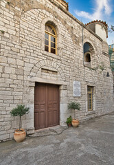 Facade of Catholic Church of Metamorphosis Tou Sotiros in Nafplio, Greece