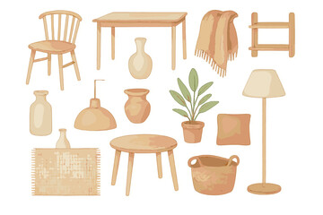 Scandinavian Watercolor Sticker Set. Scandinavian interior style. Realistic hand-painted watercolor style