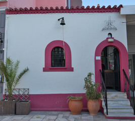 Colorful small chapel entrance in Nafplio, Peloponnese, Greece