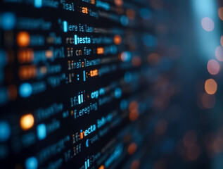 Obraz premium Lines of code illuminate a digital landscape in a high-tech environment during nighttime programming