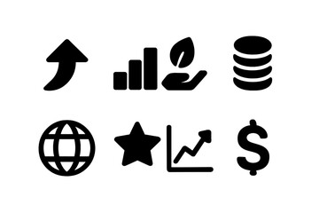 Positive Icons Set. Positive outcomes. Filled icon set of positive outcomes: upward arrow, bar chart, hand