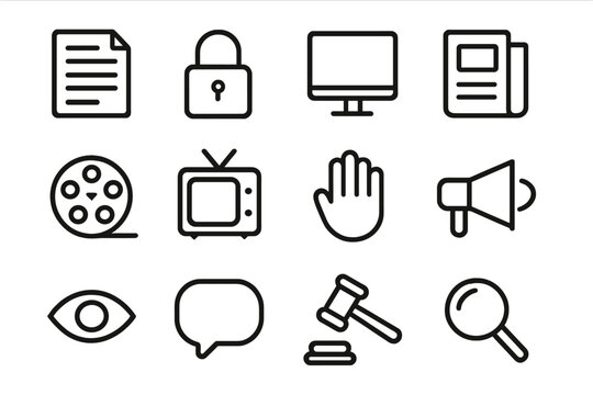 Restricted Content Icons. Restricted content. Line outline icon set of restricted content: redacted document,