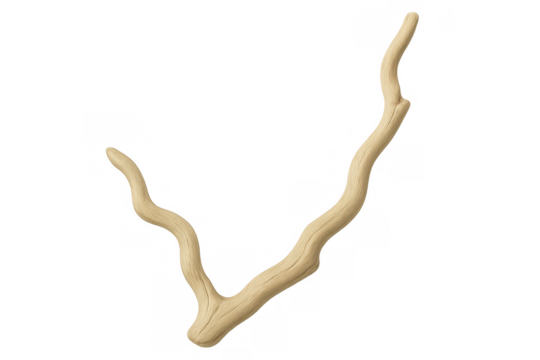 Gnarled driftwood stick, bare tree branch, irregular wooden snag structure, isolated abstract element