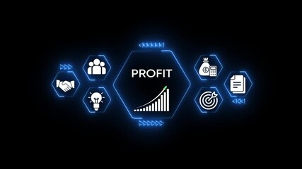 Profit growth business success strategy concept with icons for teamwork idea finance target document handshake and rocket launch digital animation - Powered by Adobe