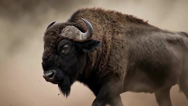 Majestic European Bison Portrait in Natural Habitat Wildlife.