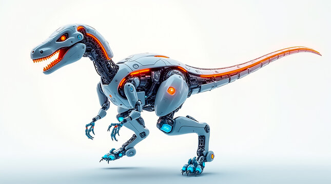 Robotic dinosaur model displayed in a modern exhibit showcasing technology and creativity at a science fair