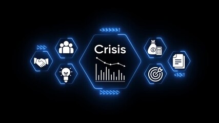 Crisis management business strategy financial decline economic downturn concept with icons for teamwork idea investment and goals digital interface - Powered by Adobe