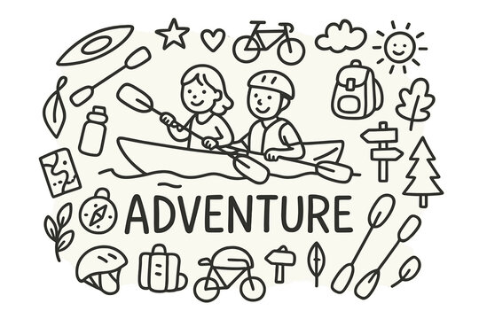 Shared Adventures Doodle. Shared adventures. Hand-drawn doodle illustration of shared adventures. In the
