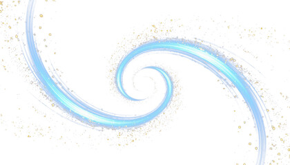 Blue luminous spiral wave with golden glitter transparent overlay