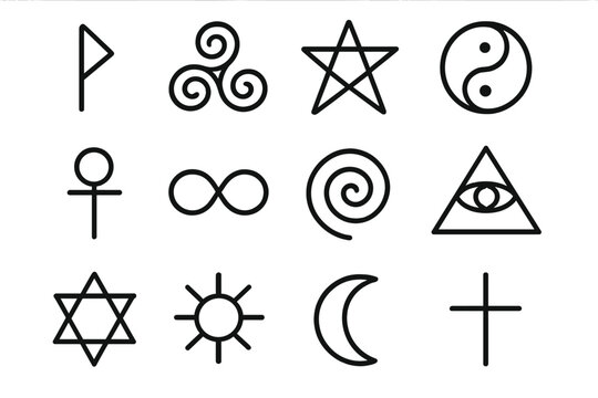 Conjunto de Runas Esot&eacute;ricas. Esoteric runes. Line outline icon set of esoteric runes: elder futhark rune,