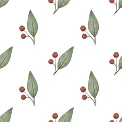 seamless pattern with leaves, twigs. Cartoon flat style. hand drawing. design for fabric, textile, print, wrapper	
