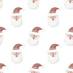 holiday seamless pattern with Cartoon Santa Claus. Merry Christmas. Colorful illustration, flat style. hand drawing. design for fabric, print, wrapper