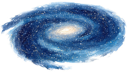 Spiral galaxy, swirling in deep blue and white, with a bright central core