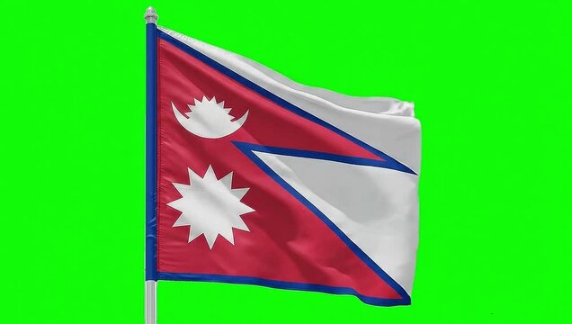 High Quality Waving  Flag of nepal on Green Screen Background