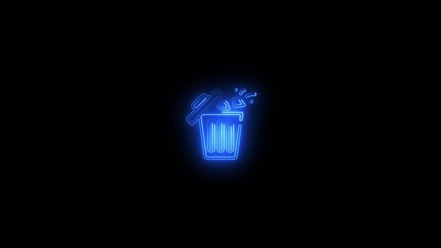 Abstract neon glowing trash icon. Trash bin icon, Delete icon , black outline, line icons video animation. Office trash icon. 4k video .