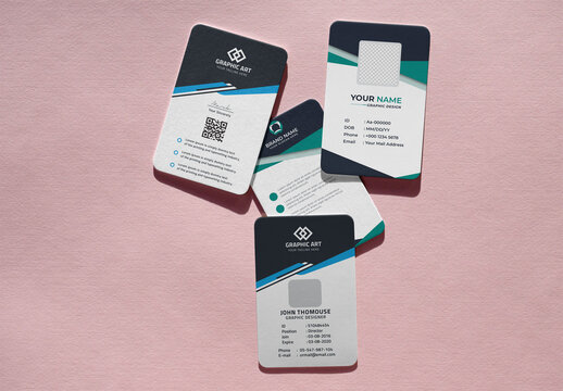 Mockup of vertical Business Card on a soft pink surface