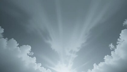 Majestic sun rays shining through a cloudy sky, creating a breathtaking celestial scene. The powerful beams of light symbolize hope, spirituality, and divine intervention in a dramatic atmosphere