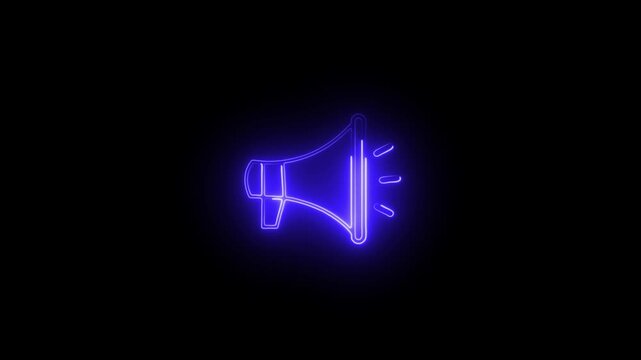 Bright neon megaphone, sound icon Volume with sound saber animated. Speaker icon black background. Ready to make a marketing 4k video.