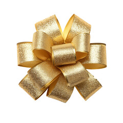 golden paper ribbon bow isolated on white or transparent background Christmas birthday holiday gold bow