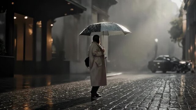 Rainy Day Stroll - A Solitary Figure in the City Downpour.