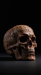 Obraz premium Macabre scene featuring a skull heavily covered in rotting biological matter, representing decay, mortality, and the cycle of life, horror, vulnerability, damp