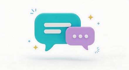 Two 3d speech bubbles with chat messages and sparkles