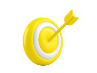 Yellow target with arrow, 3D illustration, isolated on transparency background, symbolizing success, achievement, focus, and goal setting in modern and minimalistic style