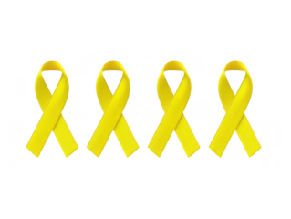 Yellow ribbon awareness symbol hope support charity isolated four row bright glossy emotional health solidarity remembrance campaign cause encouragement unity optimism resilience courage advocacy