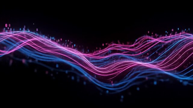 realistic abstract of vibrating electric blue and pink lines dancing with sparkles