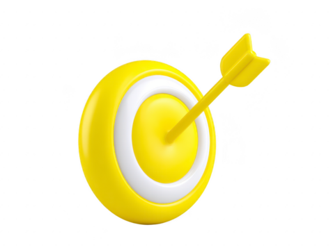 Yellow target with arrow, 3D illustration, isolated on transparency background, symbolizing success, achievement, focus, and goal setting in modern and minimalistic style