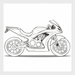 Fototapeta premium Sleek Sport Motorcycle Line Art Illustration Side View Modern Design Detailed Engine.