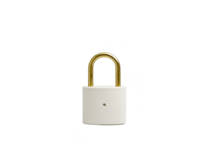 White padlock with gold shackle, isolated on transparent background, minimal design, security concept, modern style, safety equipment, simple and clean appearance