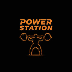 dynamic logo design for a power station gym with a weightlifting silhouette