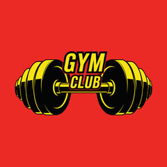 Bold black and yellow gym club logo on a vibrant red background
