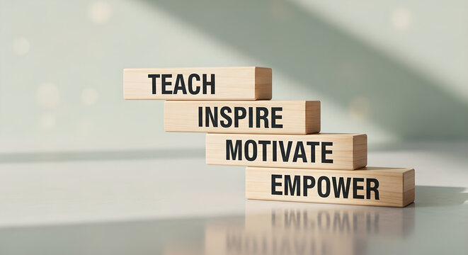 Teach Inspire Motivate Empower Wooden Blocks Copy Space