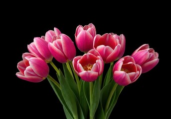 Fototapeta premium Vibrant pink tulip blossoms arranged beautifully in a fresh spring bouquet, symbolizing renewal and vibrant seasonal color and growth ,macro ,seasonal ,decoration