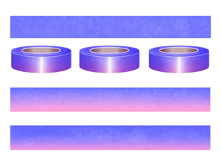 Purple gradient adhesive tape roll, decorative masking tape, isolated on transparent background, creative stationery for scrapbooking, crafting, and office use, modern and vibrant design