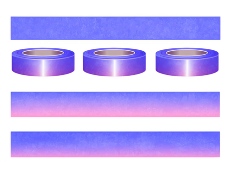 Purple gradient adhesive tape roll, decorative masking tape, isolated on transparent background, creative stationery for scrapbooking, crafting, and office use, modern and vibrant design