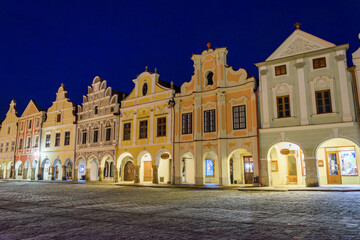 Obraz premium Telč Town Square Illuminated at Night, Czech Republic