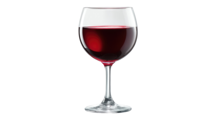 A stemmed wine glass filled with red wine