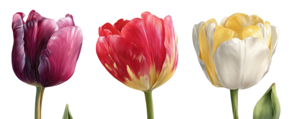 Three colorful tulips