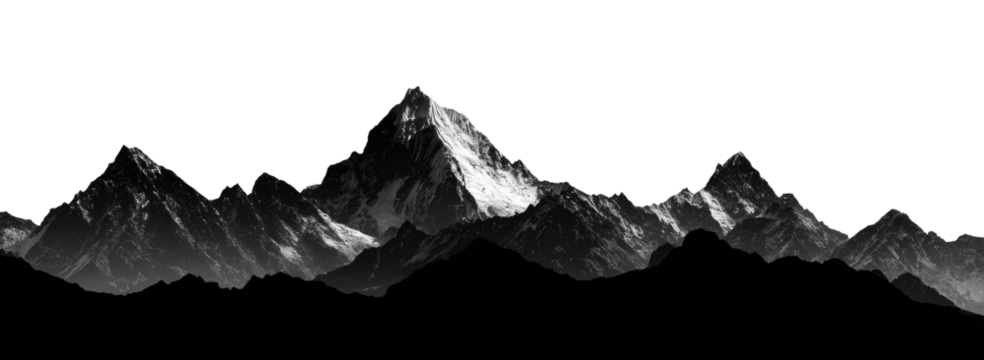 Majestic mountain range, black and white