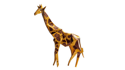 PNG of A beautifully crafted origami giraffe, showcasing intricate folds and patterns in warm earthy tones.