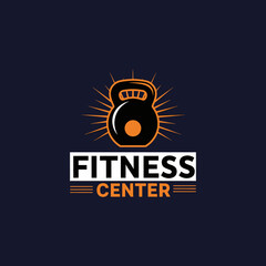 Fototapeta premium Dynamic fitness center emblem with radiating kettlebell design for strength