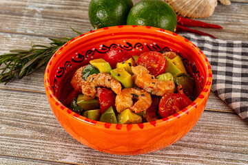 Dietary salad with shrimps and avocado