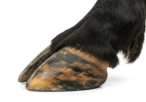 Close up isolated view of a large animal hoof, clean and trimmed, against a pure white studio background for veterinary reference, wall, ungulate, medical