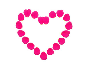 Pink petal heart shape, romantic floral arrangement, isolated on transparent background, symbolizing love, affection, and celebration, perfect for Valentine Day or wedding decoration