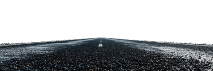 Empty asphalt road stretching into the distance against a black background
