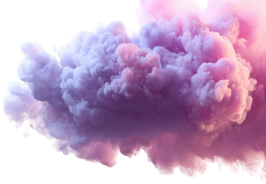 Fluffy, vibrant pink and purple smoke cloud